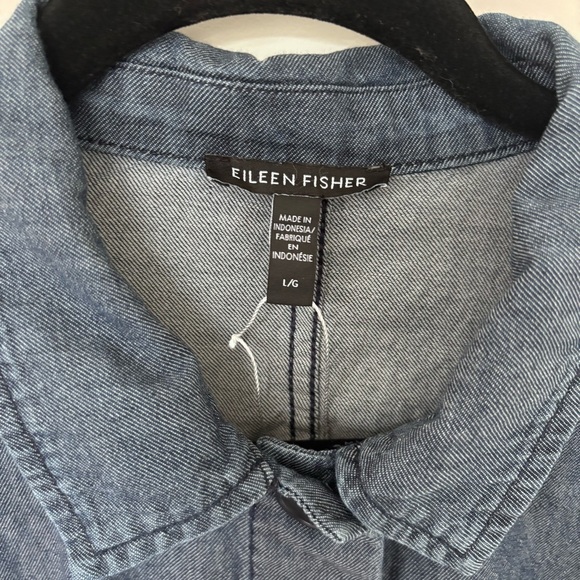 Eileen Fisher Organic Cotton Twill Jacket in Denim Blue Oversized Top | Size L - Picture 4 of 7